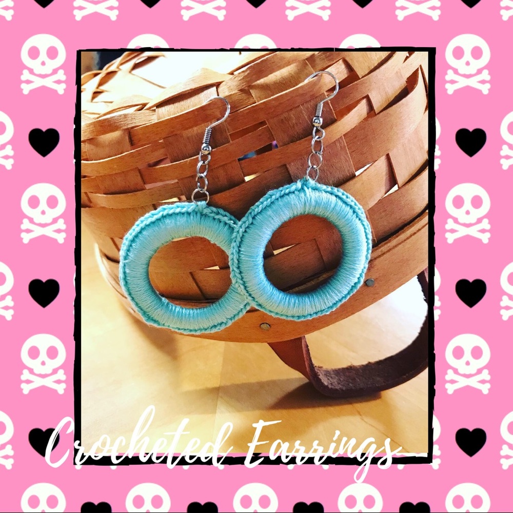 Crocheted Mint Colored Circle Earrings